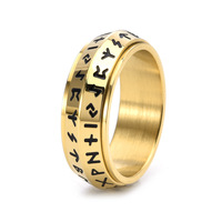 Bagues neutres rotatives vintage en acier inoxydable argenté avec runes vikings nordiques pour hommes