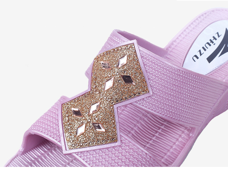 Fashion Sequin Mom Slippers Non-slip Sandals Casual Wedge Heels Slippers for Middle-aged Shoes