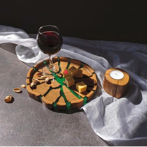 Vente en gros Plateau de service en forme de rivière en bois de noyer noir et résine époxy pour collation aux fruits - Product Image 6