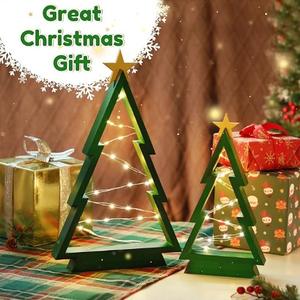 OEM <b>Light</b> <b>up</b> Wooden Christmas Tree Decor Set With LED Fairy <b>Lights</b> and Gold <b>Star</b> Tabletop Christmas Tree Decor Wholesale - Product Image 3