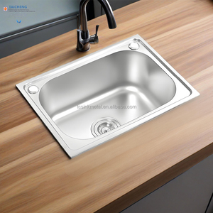 Lavello da <span class=keywords><strong>Cucina</strong></span> Moderno a Vasca Singola 530x380x180mm in Acciaio Inox SUS201 con <span class=keywords><strong>Sifone</strong></span> e Due Fori - Product Image 1