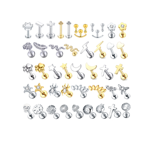 Sẵn sàng giao hàng Trang sức khuyên tai, khuyên môi, khuyên sụn tai, khuyên Helix, khuyên Tragus bằng titan, ren trong, hình mặt trăng sao chữ thập - Product Image 1