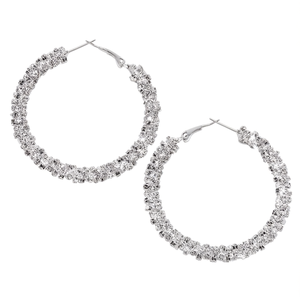 Orecchini a Cerchio Dorati E4160 da Donna con Cristalli Strass Taglio Brillante Rotondo e Montatura a Griffe, Gioielli alla Moda per Feste - Product Image 1