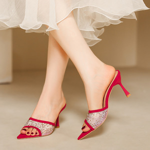 New Fine Rhinester High Slippers Pointed Open Toe High-heeled Sandals - Product Image 1