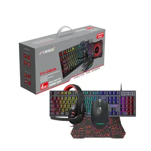 Pack combo de jeu 104 touches 4 en 1 Gear RGB clavier de jeu rétro-éclairé USB clavier de jeu filaire + souris + tapis de souris casque