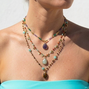 Collar Bohemio con <span class=keywords><strong>Colgante</strong></span> <span class=keywords><strong>de</strong></span> <span class=keywords><strong>Piedra</strong></span> Natural Geométrica, Cadenas Chapadas en Oro <span class=keywords><strong>de</strong></span> 18K, Amatista, Malaquita, <span class=keywords><strong>Ojo</strong></span> <span class=keywords><strong>de</strong></span> <span class=keywords><strong>Tigre</strong></span>, Amazonita, Forma <span class=keywords><strong>de</strong></span> Lágrima - Product Image 1