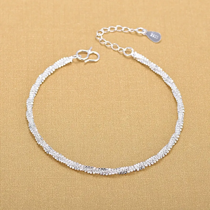 Pulsera de cadena de plata para mujer, brazalete de moda fina, 925