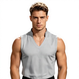 Solid V-Neck Fitness Gym Tank Tops <strong>Vest</strong> for <strong>Men</strong> 100% Cotton XL Size Casual Style <strong>String</strong> Singlet Training Shirt Knitted Weaving - Product Image 3