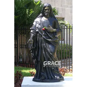 Hot Selling Copper Bronze Decorative Life Size Jesus Christ Statue Holding With Rose Sculpture