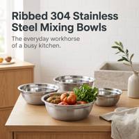 Ensemble de bols mélangeurs en acier inoxydable 304, extra épais, intérieur côtelé, poli, empilables, plusieurs tailles, 34 cm, bols de cuisine pour salade et pâtisserie