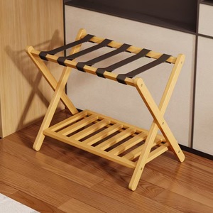 Vovala Porte-valise pliable <span class=keywords><strong>en</strong></span> <span class=keywords><strong>bambou</strong></span> avec étagère, type sur pied, pour chambre d'hôtes, chambre à coucher, hôtel, placard (Noir) - Product Image 2