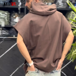 Custom Logo Streetwear Solid Custom High Quality Sports Knitted Hooded Sleeveless Jogger T-<strong>shirt</strong> Fleece Hoodies <strong>Men</strong> Tracksuits - Product Image 3