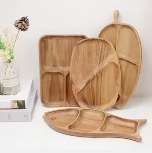 カスタマイズされたアカシア木製トレイ仕切りプレートフルーツスナックトレイ日本の子供用食器木製プレート