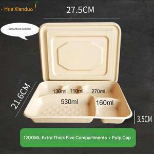 Plateau repas scolaire personnalisé en bagasse écologique, 3, 4, 5 ou 6 compartiments, 1000 ml, 1200 ml, assiettes jetables en papier de canne à sucre - Product Image 5