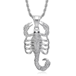 Colar Masculino de Aço Inoxidável com Pingente de Escorpião Cravejado com Zircônias Cúbicas Estilo Hip Hop Punk Bling - Joia da Moda - Product Image 4