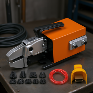 Pince à sertir pneumatique à air comprimé 16mm² à entrée frontale, qualité industrielle, poignée métallique à prise souple avec matrices pour sertissage - Product Image 2