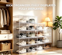 Boîte de présentation de chaussures en acrylique transparente carrée moderne sur mesure, empilable, anti-poussière, organisateur de chaussures pour magasin, vente au détail, collection en gros