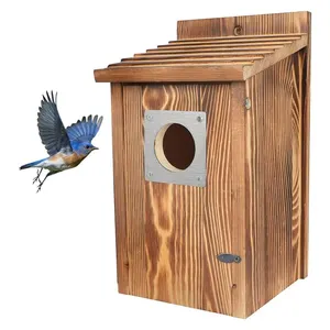 Wooden Nesting Boxes For Outside With Metal Predator Guard For Bluebird Wren Swallow Finch Wooden Bird Houses