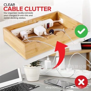 Soporte de madera para cargar teléfonos móviles con caja organizadora de cables para escritorio, soporte de almacenamiento multifunción - Product Image 5