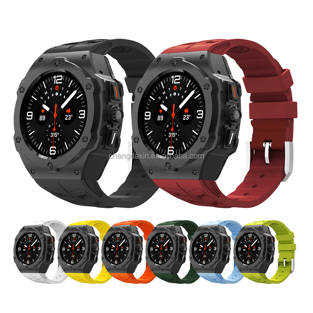 Mod Kit  for Samsung Galaxy Watch 7 Ultra 47mm Stainless Steel Case and Silicone Strap Replacement Band for Men Wristband