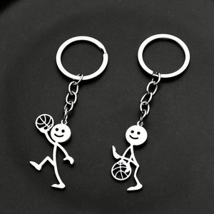 Llavero Personalizable de Acero Inoxidable con Diseño de Pareja de Hombres de Chispas, Estilo Divertido, para Entusiastas del Baloncesto - Product Image 1
