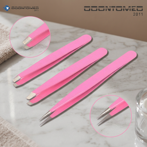 Juego de pinzas con puntas inclinadas, rectas y puntiagudas, el mejor para cejas, pelo encarnado y férulas (rosa), 3 piezas - Product Image 3
