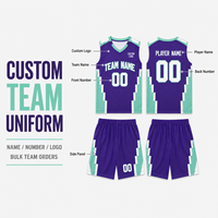 Uniforme de basketball pour jeunes personnalisé, violet menthe, géométrique, ensemble maillot col en V en tissu respirant pour les ligues de basketball universitaires