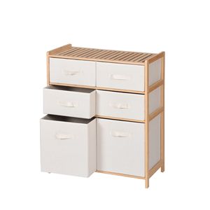 Bamboo <b>Drawer</b> Storage Cabinet 3 Tier <b>6</b> <b>Drawer</b> Natural Color Living Room Study Entryway Multipurpose Storage Rack - Product Image 1