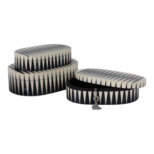 Set di Scatole Decorative Ovali a Scacchi in Resina e Legno con Coperchi per Gioielli e Arredamento Casa - Product Image 2