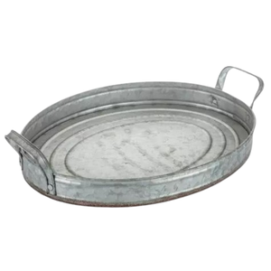 Plateau en métal galvanisé de la meilleure qualité Plateau en métal de forme ovale Ustensiles de cuisine de couleur grise et plateau d'hôtel avec poignée en métal - Product Image 1