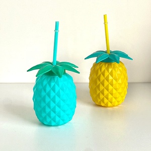 Vaso de Piña <span class=keywords><strong>Tiki</strong></span> Hawaiano de Plástico de Colores, Botella de Agua Portátil de Policarbonato, Vaso para Bebidas Frías y Cócteles con Tapa y Pajita - Product Image 4