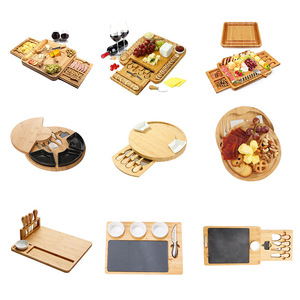 Planche à fromage en bambou, planche à découper en bambou, plateau à fromage domestique, planche à découper avec couteau et fourchette en acier inoxydable, double tiroir - Product Image 1