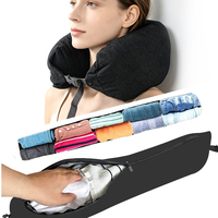 Oreiller de voyage en forme de U rechargeable, à remplir avec des vêtements, taille moyenne/grande |   Sac de rangement pour oreiller d'avion, pratique pour les voyages