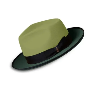 Olive Green <b>Wool</b> Fedora Hat With Black Band Unisex Adult Casual Spring Autumn Formal Style - Product Image 2