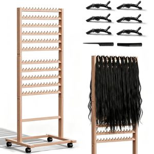 Soporte de madera para trenzar pelucas - Estante de almacenamiento de pelucas multiusos para suelo - Soporte multifuncional para trenzar cabello y peinados desordenados - Product Image 6