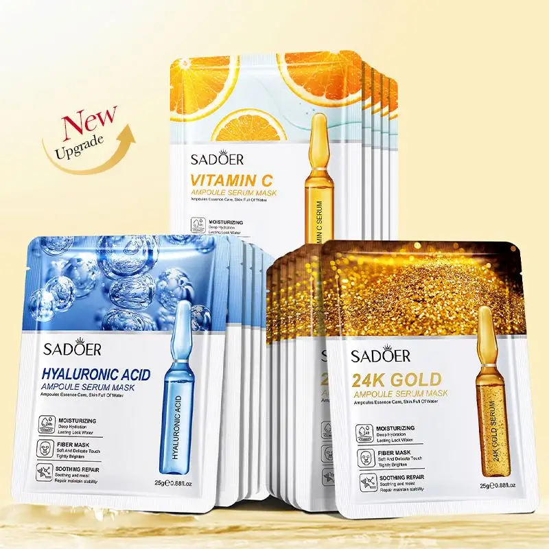 OEM SADOER vitamine c 24k or acide hyaluronique blanchissant invisible cristal de collagène soins de la peau feuille de masque facial végétalien bio