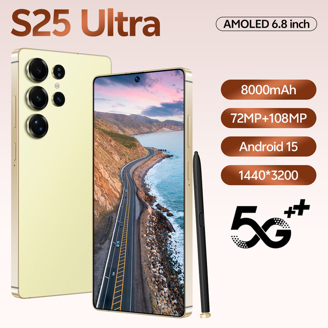 S25 ULTRA GPS Navigation Night Mode 72MP+108MP Camera 7.3" 120Hz Display 8000mAh 16GB+1TB Global Dual SIM Stylus Waterproof 4G5G