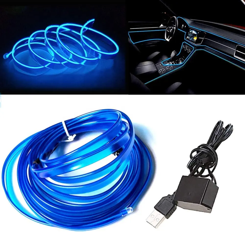 Kabel EL USB 5M, Lampu Garis Dingin Mobil, Lampu Garis LED, Lampu Garis EL, Lampu Ambient untuk Interior Mobil, Pencahayaan Dekoratif