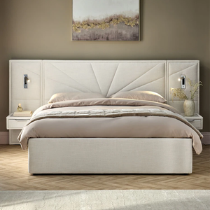Marco de Cama Tapizado <span class=keywords><strong>en</strong></span> Tela de Ostra con Acabado Cepillado, Estilo <span class=keywords><strong>Mayfair</strong></span>, con Luces Nocturnas y Mesitas de Noche - Product Image 2