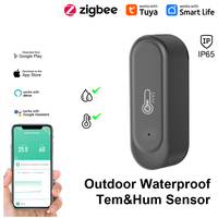 WALE Nouveau capteur de température et d'humidité WiFi Zigbee extérieur noir, thermomètre, étanche IP65, compatible avec Smart Life