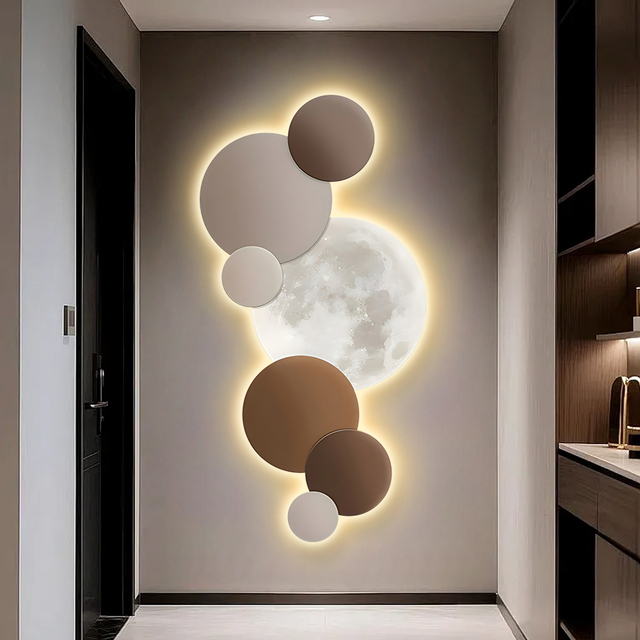 Modern Home Decor Moon Pictures UV Engraving Printed Poster Round LED Artwork Crystal Porcelain Abstract Painting and Wall Art