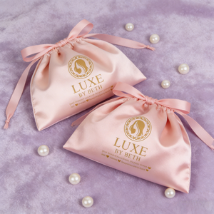 Sıcak Satış Paketleme Peruk Saç Ekleri İpli İpek Saten Çanta Özel Logo Saten Hediye Toz Torbası - Product Image 1