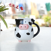 Grosir Cangkir Kopi Keramik 3D Sapi Lucu Kreatif Baru, Cangkir Susu Porselen Kartun Lukis Tangan 20OZ Besar, Mug Teh untuk Hadiah