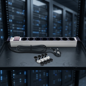 PDU AMP CONNECT 1U de 8 Tomas Schuko Alemanas, Interruptor de Encendido/Apagado Doble, Montaje en Rack de Aluminio, Enchufe Tipo F de 16A (DIN49441), Garantía de 2 Años - Product Image 3