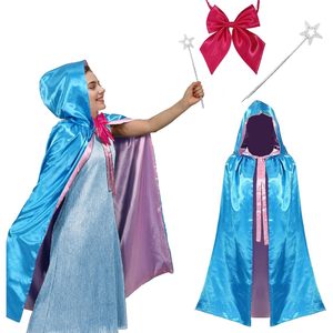 Disfraz de Madrina de Hadas, Capa Azul con Capucha, Lazo Rosa y Varita de Estrella, Disfraz de Princesa Reina para Halloween, Cosplay para Mujer - Product Image 1