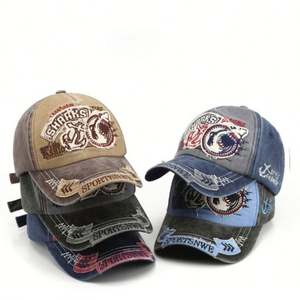 Gorra de Béisbol Deportiva de 6 Paneles con Diseño Desgastado Personalizado, Patrón de Letras, 100% Algodón, con Bordado 3D y Hebilla Metálica - Product Image 1