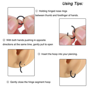 Aro Nasal Sin Costuras de Acero Quirúrgico 316L, Chapado en Oro de 18K y Oro Rosa, con Diamantes de Imitación Corte Asscher, Ganchos para Piercing Nasal - Product Image 6