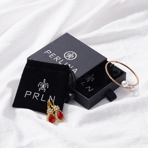 Black Small Rigid Gift Box Drawer Box Packaging with Velvet <b>Pouch</b> Bag - Product Image 6