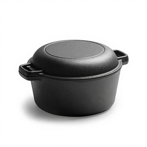 Marmite hollandaise <span class=keywords><strong>en</strong></span> <span class=keywords><strong>fonte</strong></span> non revêtue, polyvalente, multifonctionnelle 2-<span class=keywords><strong>en</strong></span>-1, à double poignée, avec couvercle, pour la cuisson du pain, la friture et la mijotade - Product Image 1
