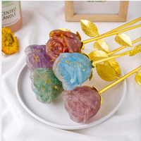 Kristal Penyembuh Resin Bunga Mawar Alami Amethyst Rose Quartz Chips Epoxy Batang Emas Hiasan Bunga Grosir